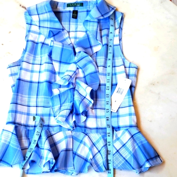 NWT Ralph Lauren lite blue plaid peplum blouse 8 - Picture 9 of 11
